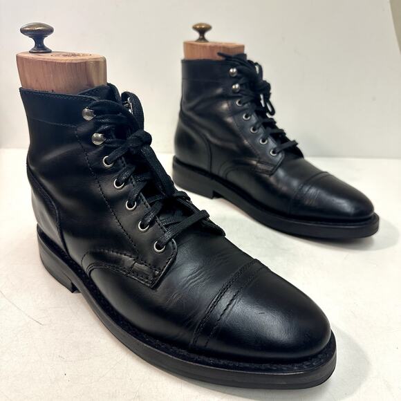 EXCELLENT Thursday Captain Service Boot Cap Toe Triple Black Goodyear Welt 8 - Picture 4 of 13